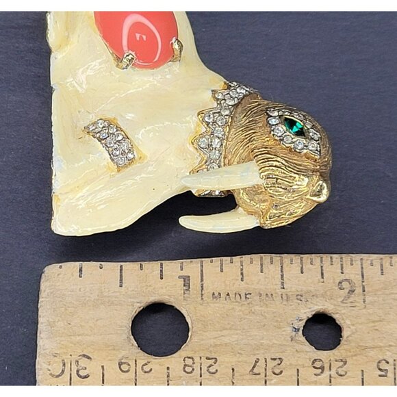 RARE VTG KJL Kenneth Jay Lane Enamel, Rhinestone & Faux Coral Walrus Brooch READ - Picture 7 of 13